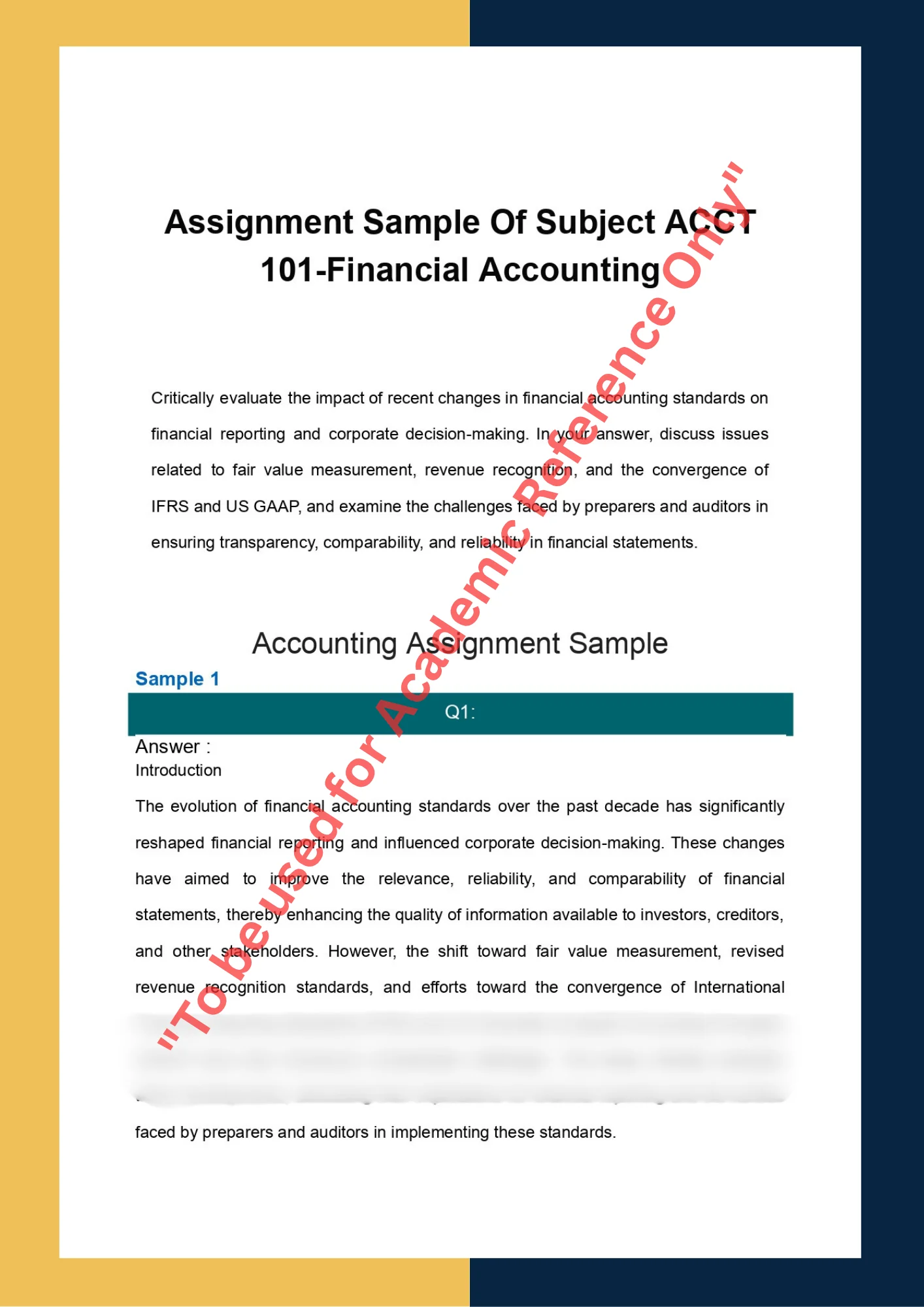 Assignment Sample Of Subject ACCT 101-Financial Accounting 0